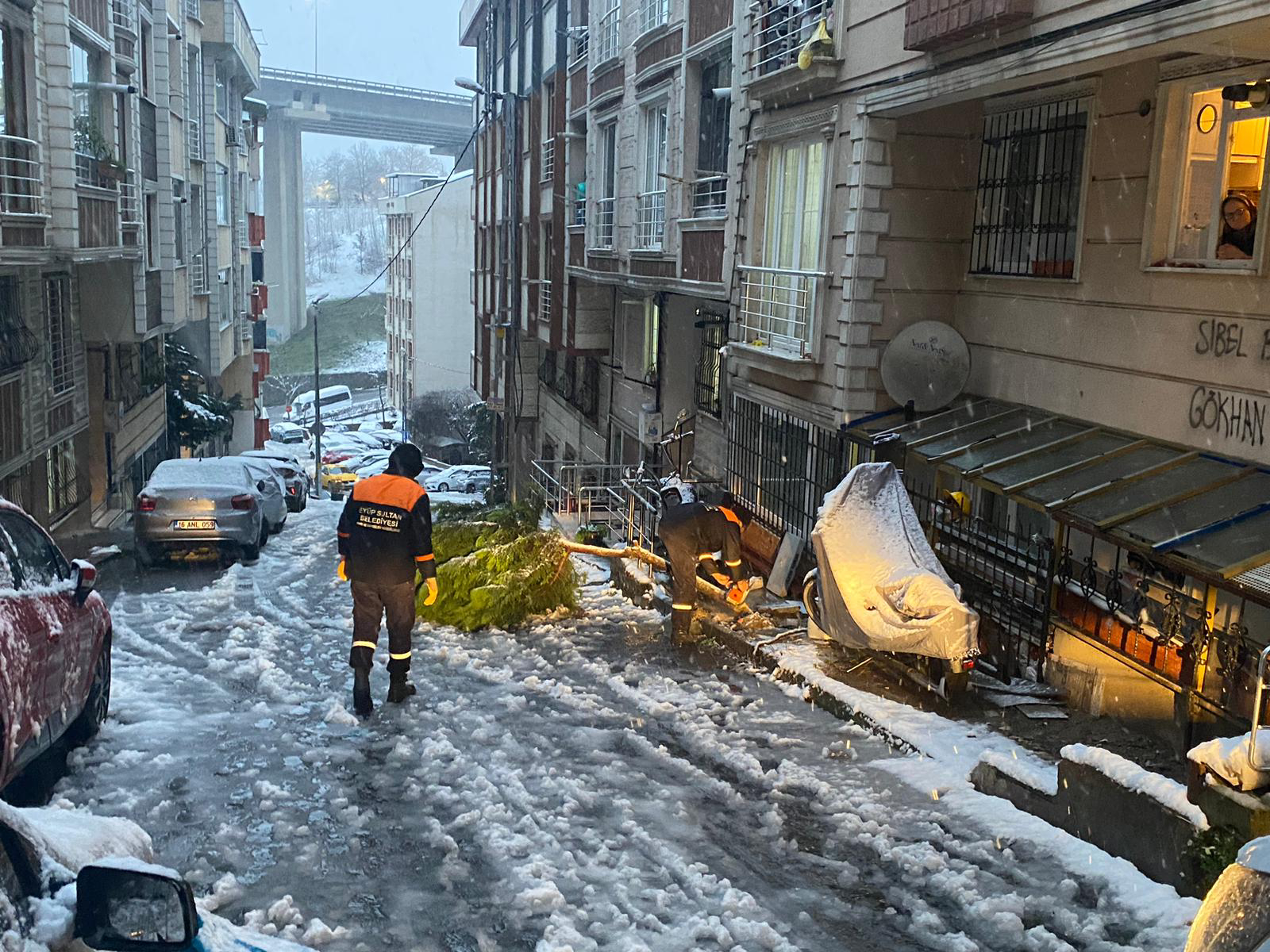 Kar yağışı sonrası kırılan ağaçlar kaldırılıyor Kar yağışı sonrası kırılan ağaçlar kaldırılıyor
